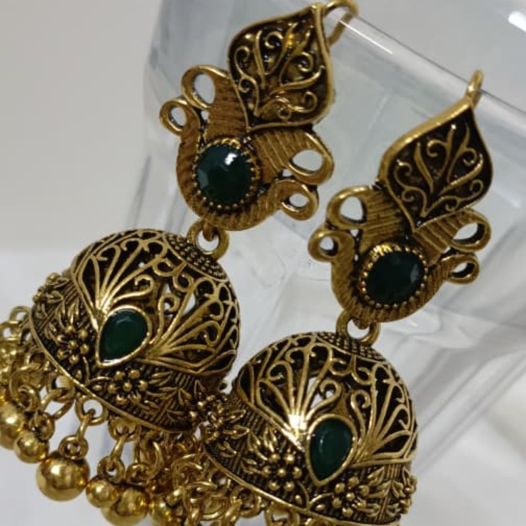 𝐀𝐧𝐭𝐢𝐪𝐮𝐞 𝐆𝐨𝐥𝐝 & 𝐒𝐥𝐢𝐯𝐞𝐫𝐏𝐞𝐚𝐜𝐨𝐜𝐤 𝐉𝐡𝐮𝐦𝐤𝐚 𝐄𝐚𝐫𝐫𝐢𝐧𝐠𝐬 𝐰𝐢𝐭𝐡 𝐆𝐫𝐞𝐞𝐧 𝐒𝐭𝐨𝐧𝐞 & 𝐆𝐡𝐮𝐧𝐠𝐫𝐨𝐨 𝐁𝐞𝐚𝐝𝐬