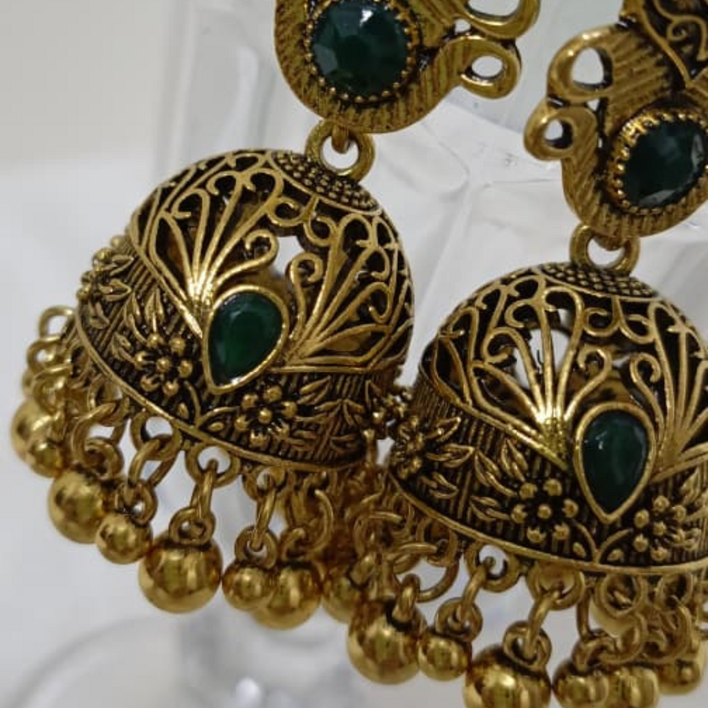 𝐀𝐧𝐭𝐢𝐪𝐮𝐞 𝐆𝐨𝐥𝐝 & 𝐒𝐥𝐢𝐯𝐞𝐫𝐏𝐞𝐚𝐜𝐨𝐜𝐤 𝐉𝐡𝐮𝐦𝐤𝐚 𝐄𝐚𝐫𝐫𝐢𝐧𝐠𝐬 𝐰𝐢𝐭𝐡 𝐆𝐫𝐞𝐞𝐧 𝐒𝐭𝐨𝐧𝐞 & 𝐆𝐡𝐮𝐧𝐠𝐫𝐨𝐨 𝐁𝐞𝐚𝐝𝐬